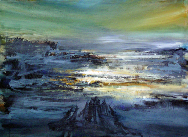 Billedkunst Svendborg: Forklaringskyst. Akryl p&aring; l&aelig;rred. 110 x 80 cm
