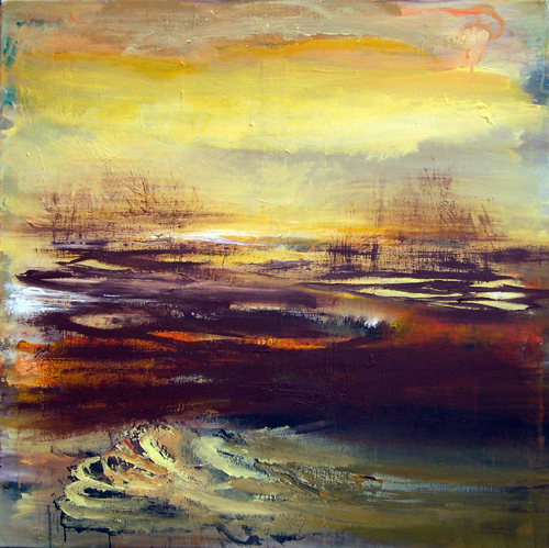 En ekstra dag  Akryl p&aring; l&aelig;rred 100 x 100 cm.