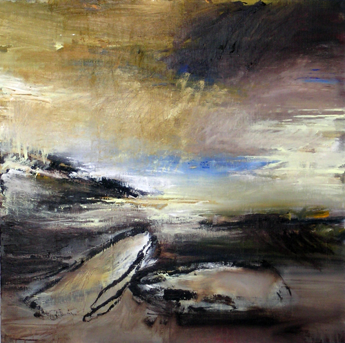 Open End (II) Akryl p&aring; l&aelig;rred 100 x 100 cm.