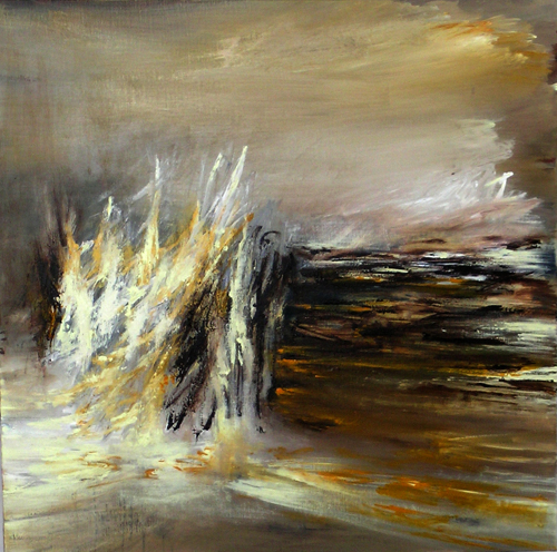 Open End. Akryl p&aring; l&aelig;rred 100 x 100 cm