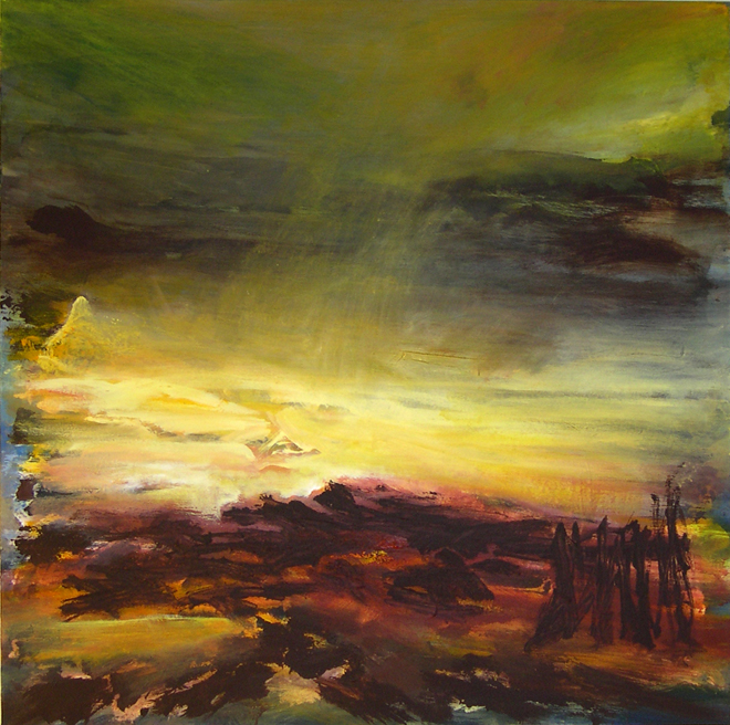 Uden titel. Akryl p&aring; l&aelig;rred 100 x 100 cm.