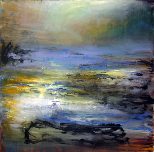 Leaving Sheat. Akryl p&aring; l&aelig;rred 120 x 120 cm.