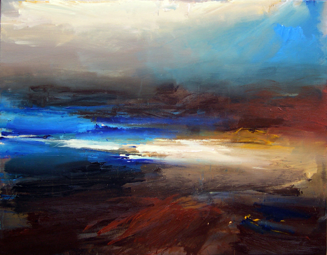 Af havets sk&oslash;d. Akryl p&aring; l&aelig;rred 110 x 86 cm.