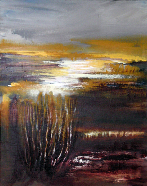 Fuglene synge ej mer. L&aelig;rred 100 x 81 cm