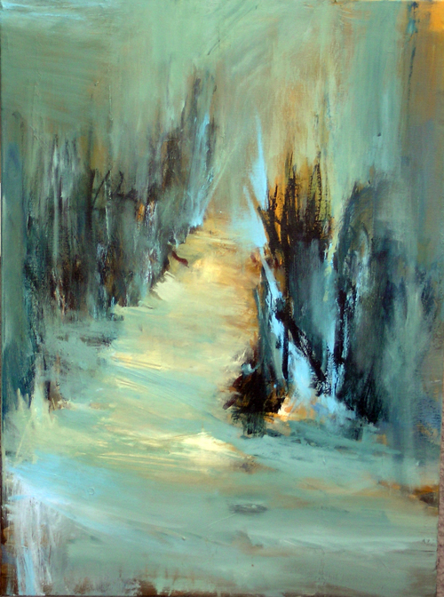 En vej ud. Akryl p&aring; l&aelig;rred 110 x 86 cm